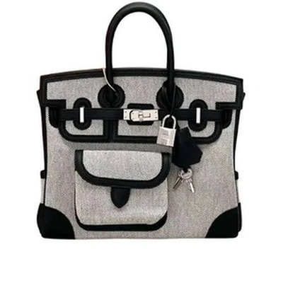 BIRKIN CARGO 25 TOILE H/SWIFT ECRU-NOIR/NOIR PHW