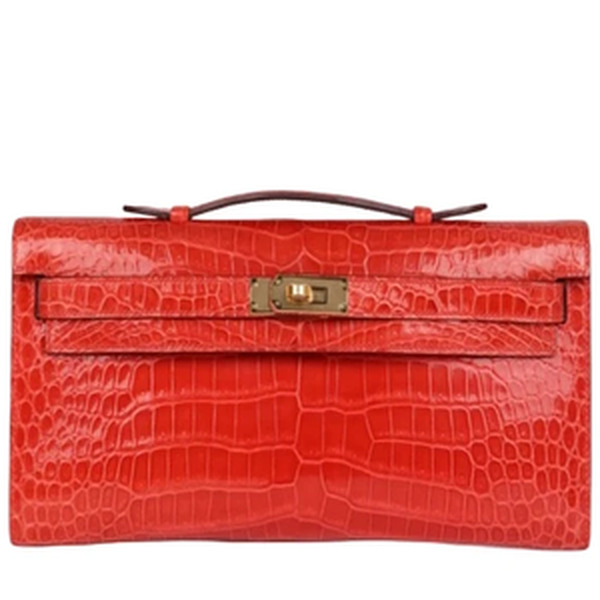 KELLY CUT ORANGE POPPY SHINY POROSUS CROCODILE GHW