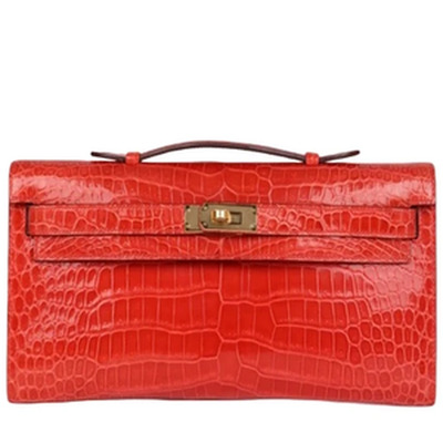 KELLY CUT ORANGE POPPY SHINY POROSUS CROCODILE GHW