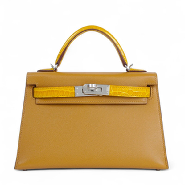 KELLY 20 MINI VEAU MADAME/ALLIGATOR SHINY SESAME/JAUNE AMBRE PHW