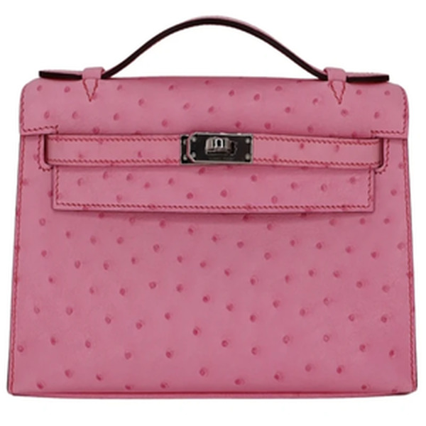KELLY POCHETTE OSTRICH BUBBLEGUM PHW
