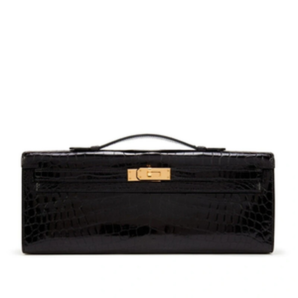 KELLY CUT SHINY CROCODILE NILOTICUS NOIR GHW
