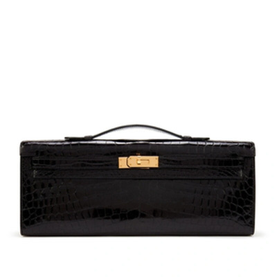 KELLY CUT SHINY CROCODILE NILOTICUS NOIR GHW