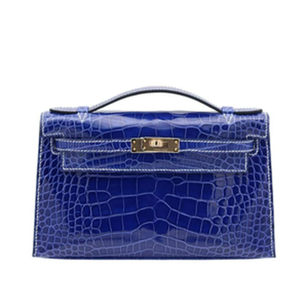 KELLY POCHETTE MINI  ALLIGATOR Bleu Electrique PERSO