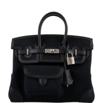 BIRKIN CARGO 25 BLACK TOILE GOELAND / SWIFT NOIR PHW