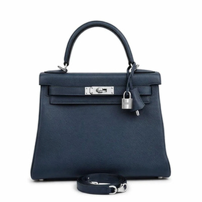 Kelly 28 Retourne Veau Evercolor Bleu Abysse PHW