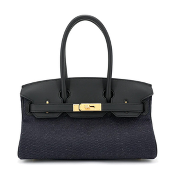 HERM&Egrave;S BIRKIN SHOULDER LIGHT 29 BAG IN BLEU INDIGO BLANC &amp; NOIR TISSAGE JEAN GHW