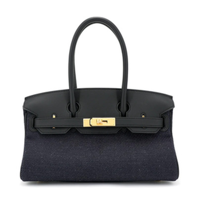 HERM&Egrave;S BIRKIN SHOULDER LIGHT 29 BAG IN BLEU INDIGO BLANC &amp; NOIR TISSAGE JEAN GHW