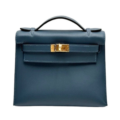 KELLY POCHETTE VEAU SWIFT BLEU DE PRUSSE GHW