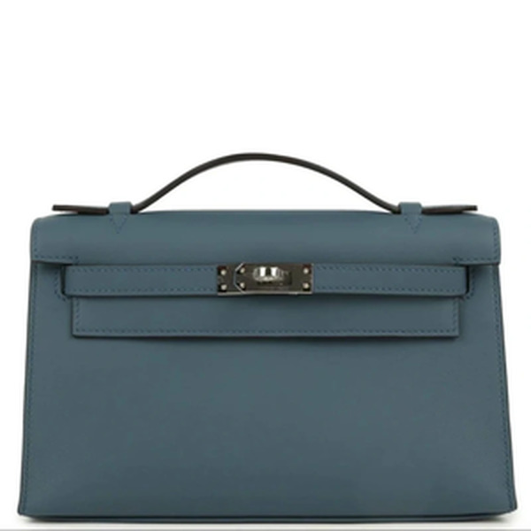 Pochette Kelly Mini Veau Swift Bleu Tempete