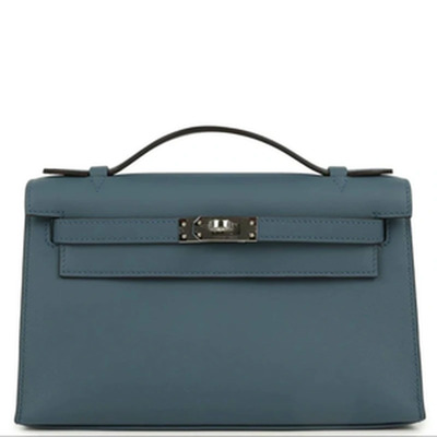 Pochette Kelly Mini Veau Swift Bleu Tempete