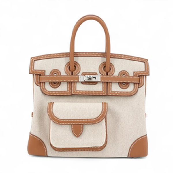 BIRKIN CARGO 25 ECRU-BEIGE/GOLD TOILE H/SWIFT PHW