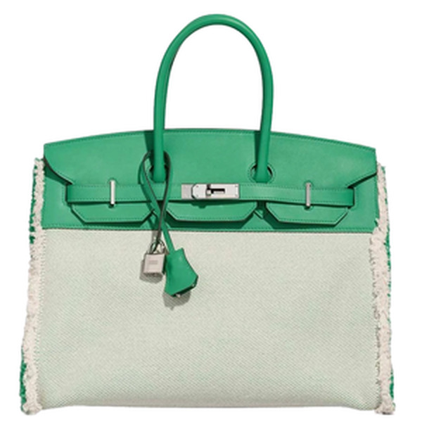 Birkin Fray 35 Swift / Toile Vert Menthe