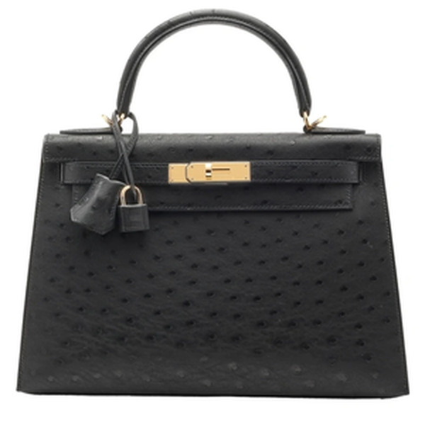 KELLY 28 AUTRUCHE(OSTRICH) NOIR GHW