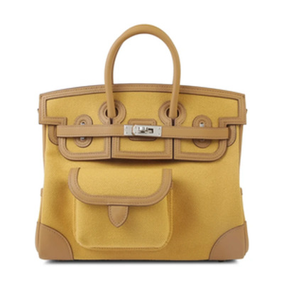 BIRKIN CARGO 25 VEAU SWIFT / TOILE GOELAND PAILLE / BISCUIT PHW