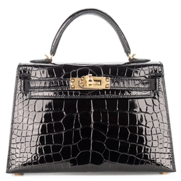 KELLY 20 MINI HSS ALLIGATOR SHINY NOIR PBHW