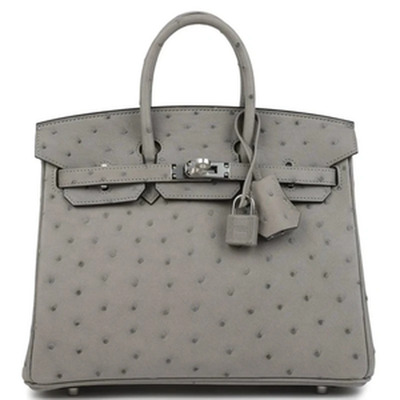 BIRKIN 25 OSTRICH GRIS MEYER PHW